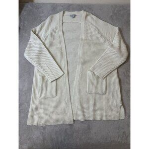 Catherines 2X Open Front Cream Cardigan Textured Knit Long Sleeve Pockets
